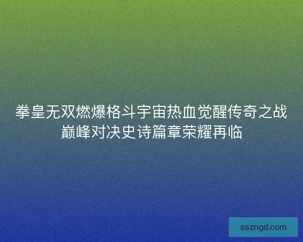 拳皇无双燃爆格斗宇宙热血觉醒传奇之战巅峰对决史诗篇章荣耀再临